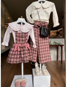 Pantalone vita alta verde e rosa 2