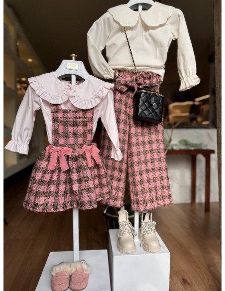 Pantalone vita alta verde e rosa