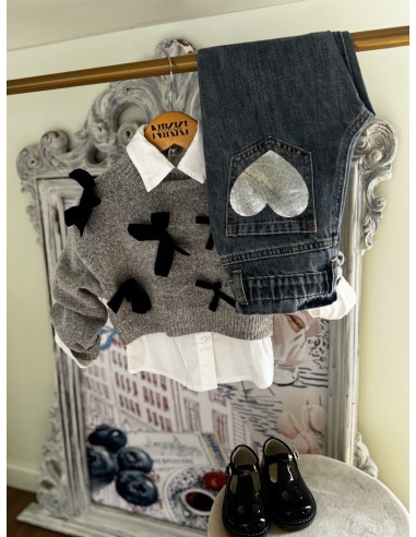 Jeans tasca a cuore argento