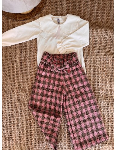 Pantalone vita alta verde e rosa
