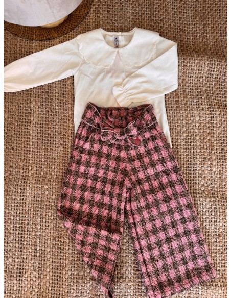 Pantalone vita alta verde e rosa
