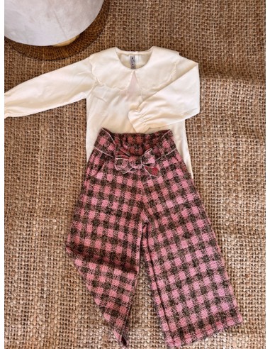 Pantalone vita alta verde e rosa