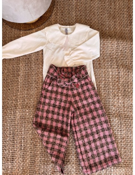 Pantalone vita alta verde e rosa