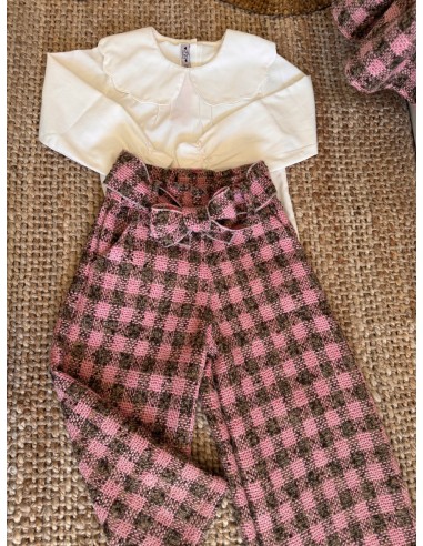 Pantalone vita alta verde e rosa
