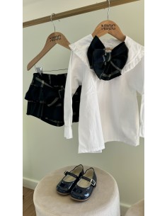 Camicia bianca fioccone in tartan verde 2
