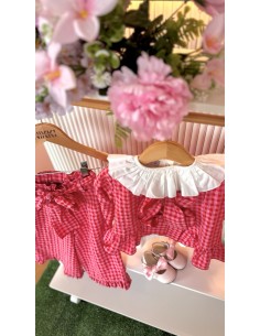 Blouse quadri con fiocchi rosso rosa 2