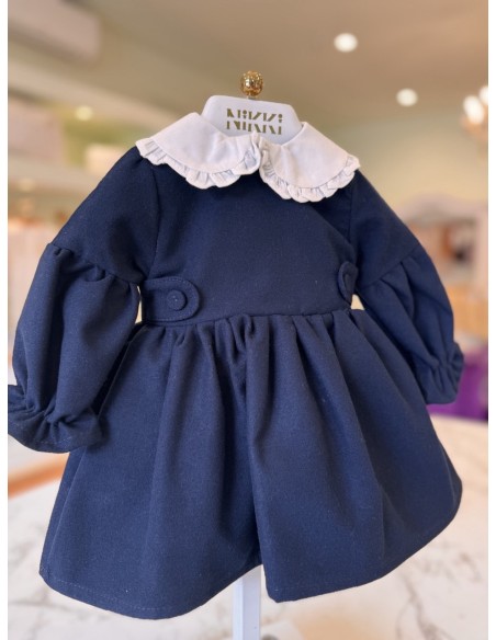 Abito in panno blu con collettone